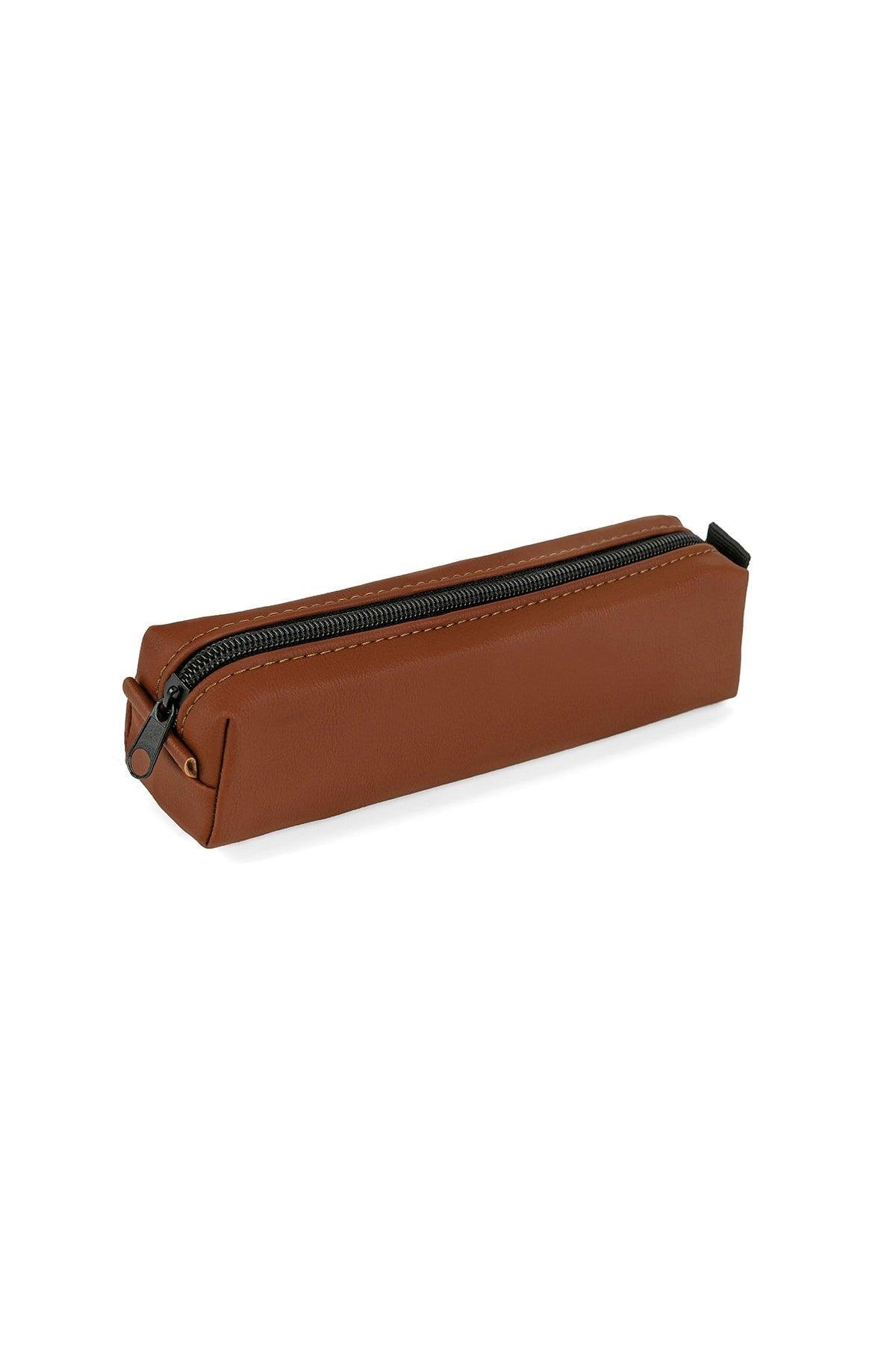 Faux Leather Brown Pencil Case