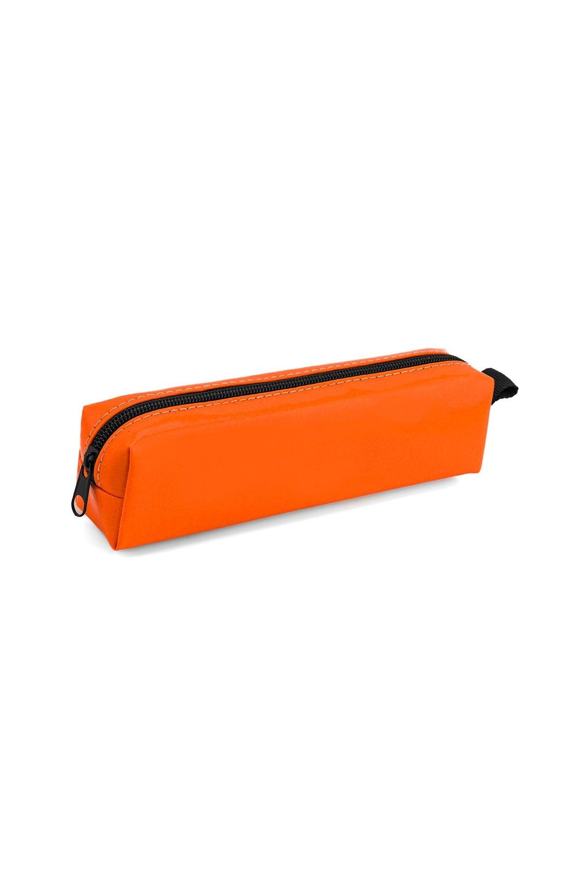 Faux Leather Dark Orange Neon Pencil Case