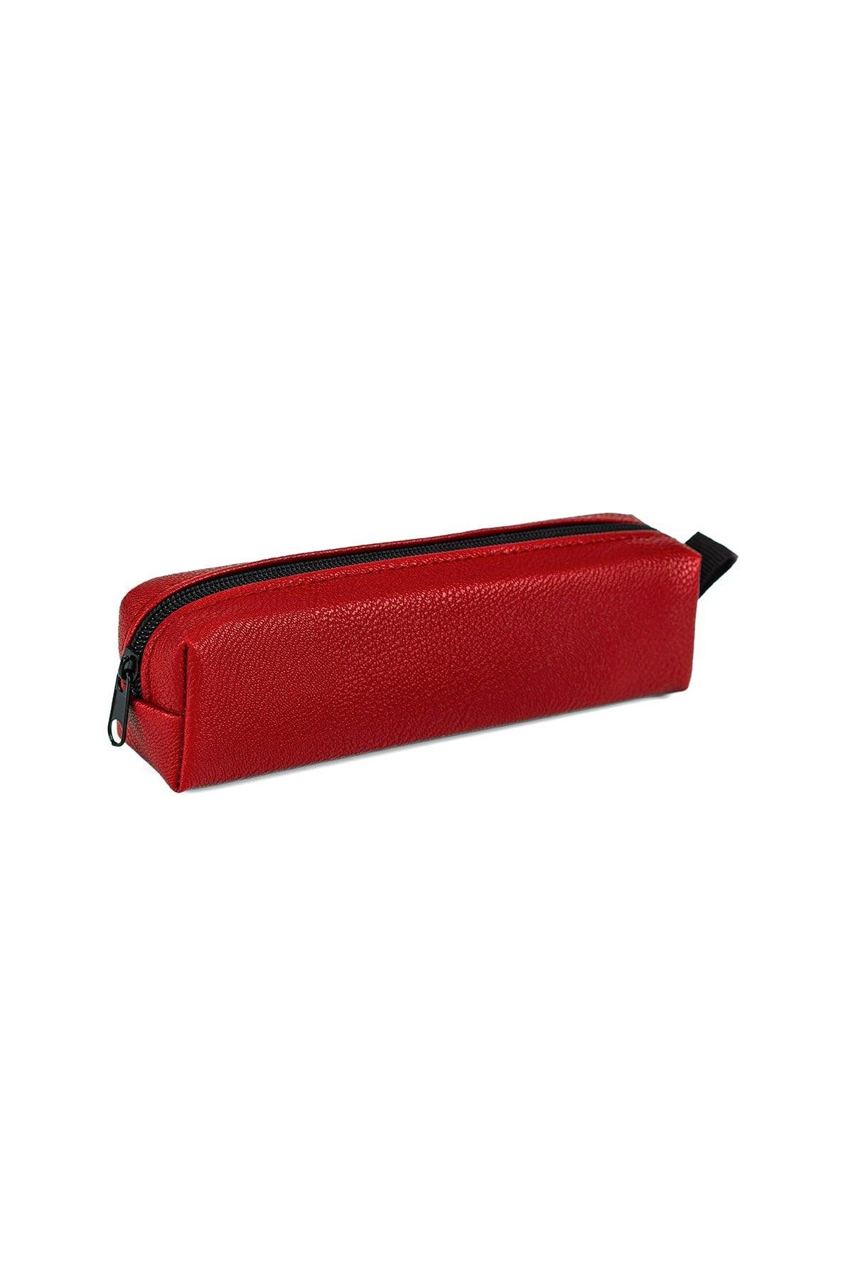 Faux Leather Dark Red Pencil Case