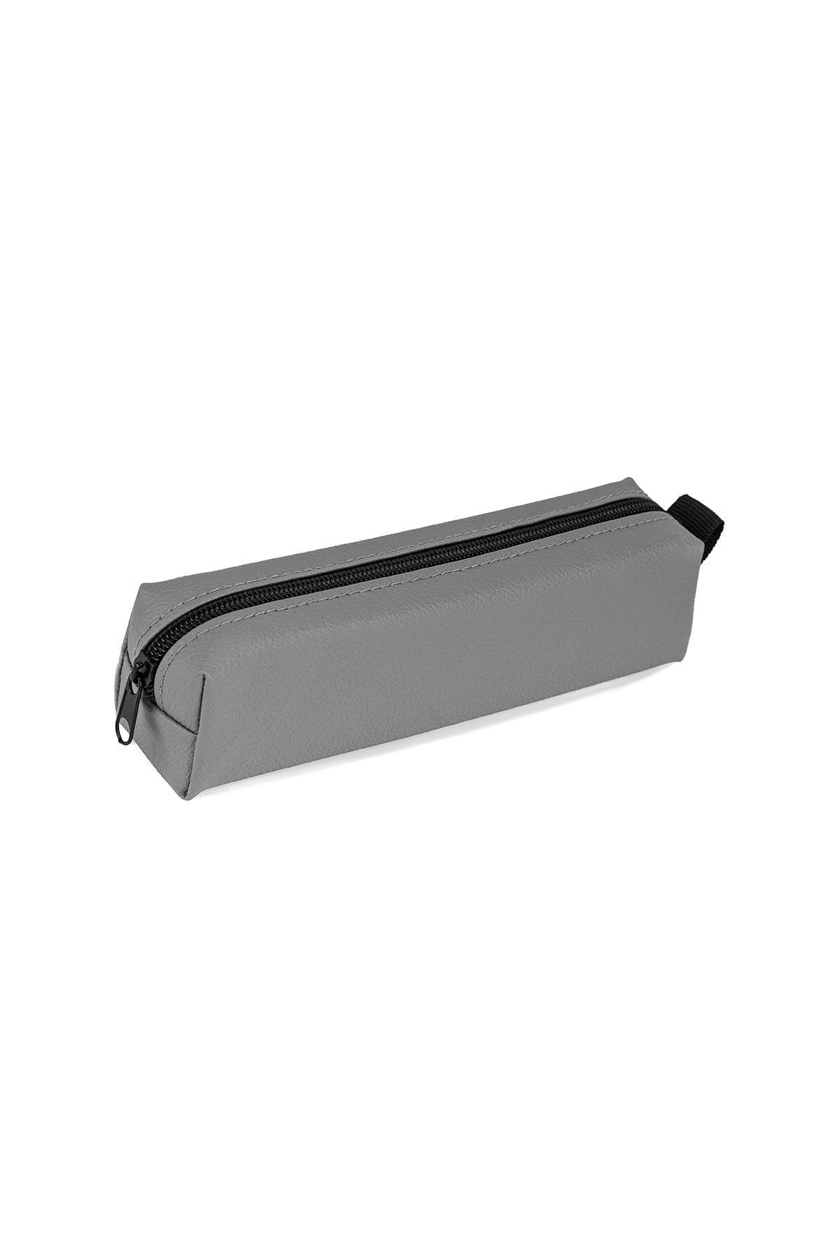 Faux Leather Light Gray Pencil Case