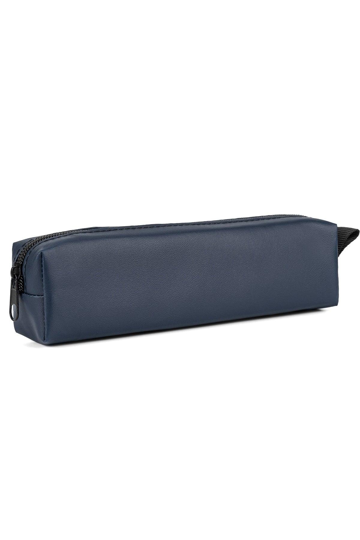 Faux Leather Navy Blue Pencil Case