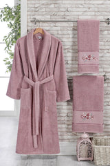 Fedora 3-Piece Single Bathrobe Set Soft Stylish Plum - Swordslife