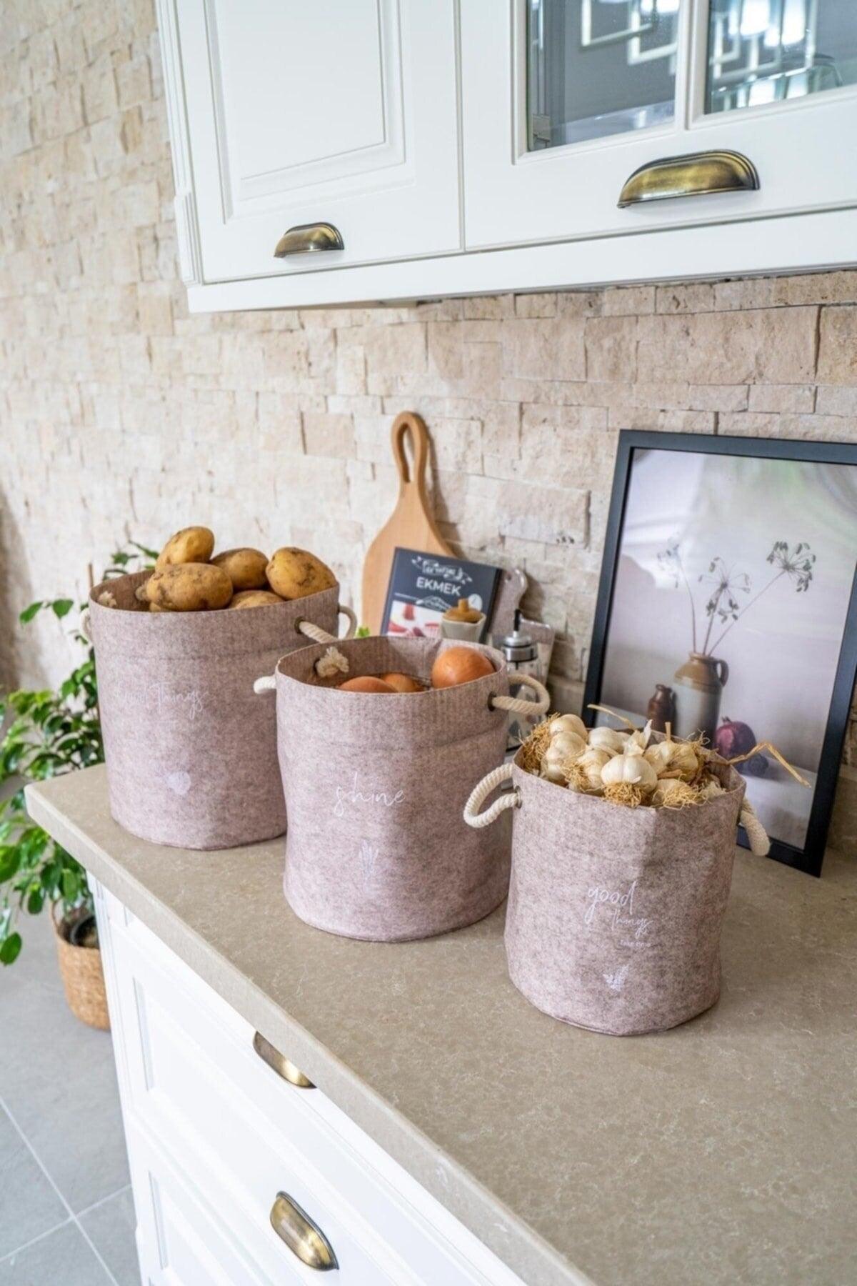 Felt Handle Round Organizer Basket - Lot