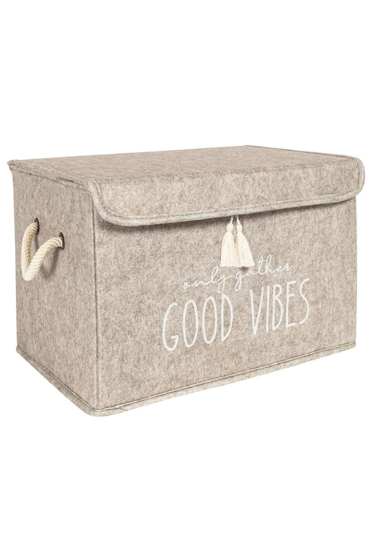 Multi-Purpose Mini Box With Felt Lid Beige 35x24x24 Cm - Swordslife