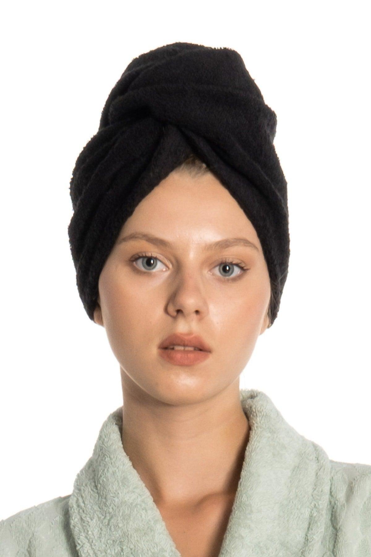 Flat Eponge Button Towel Black Hair Drying Cap - Swordslife