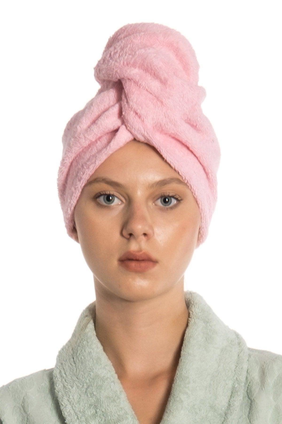 Flat Eponge Button Towel Pink Hair Drying Cap - Swordslife