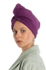 Flat Eponge Button Towel Purple Hair Drying Cap - Swordslife