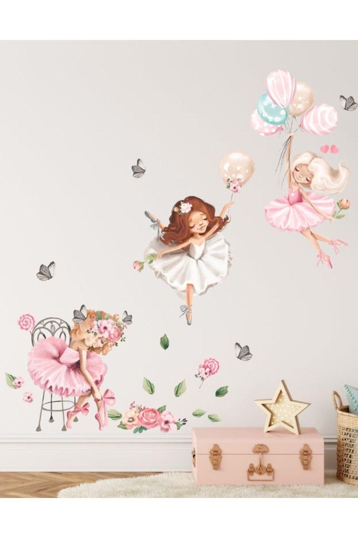 Floral Balloon Ballerinas Kids Room Wall Sticker - Swordslife