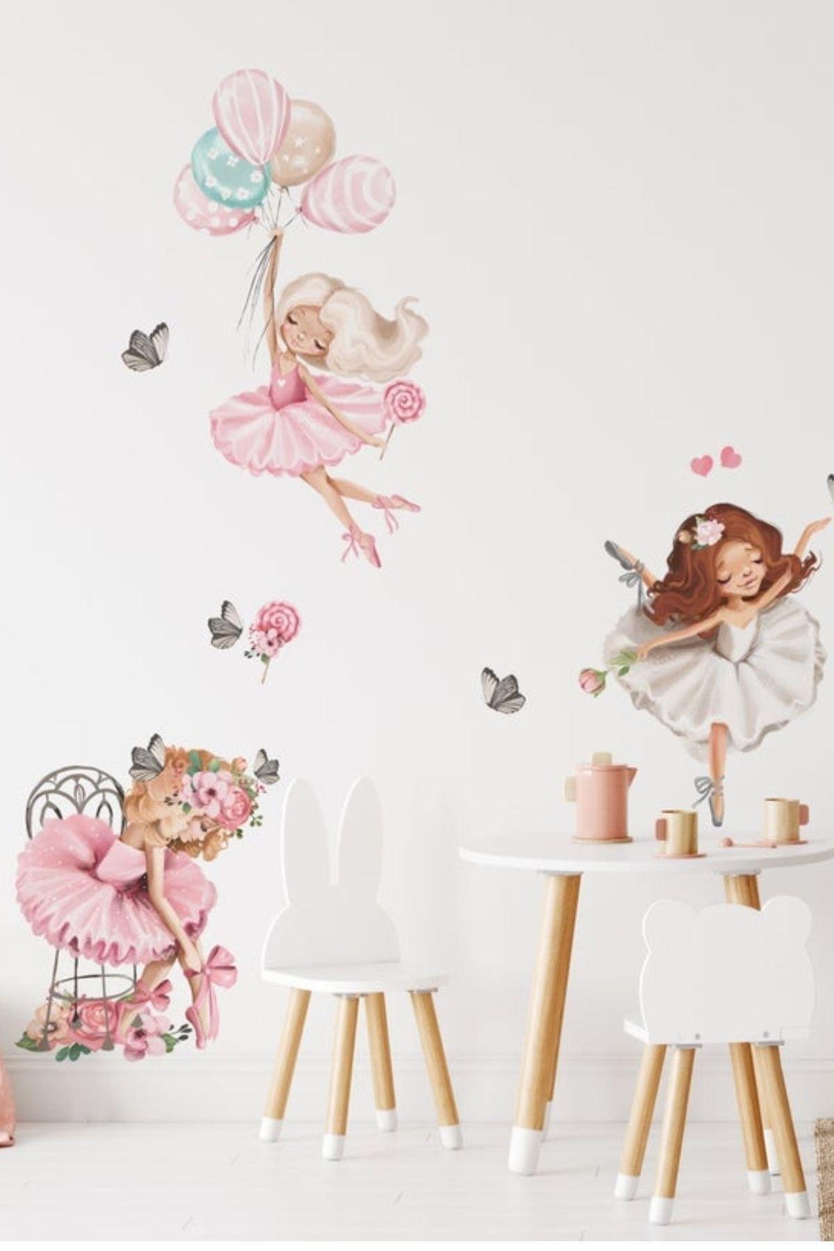 Floral Balloon Ballerinas Kids Room Wall Sticker - Swordslife