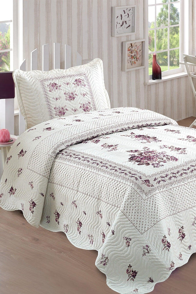 Flower Lilac Single Quilted Bedspread - Swordslife