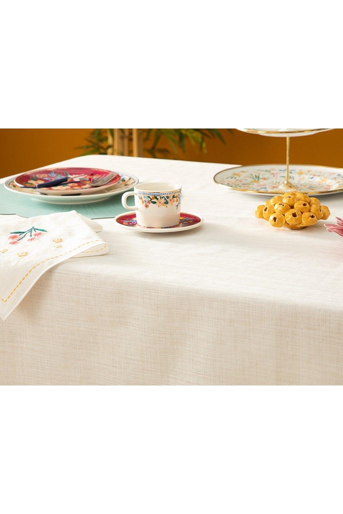 Flower Spree Embroidered Table Cloth 150x220 Cm White - Swordslife