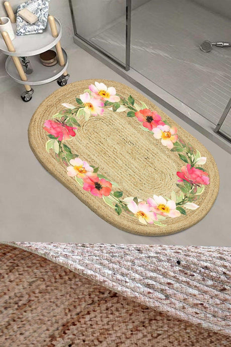 Flowers Pattern Rope Straw Jute Knit Oval