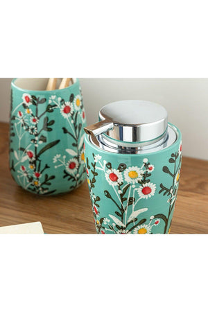 Flowery 3 Pcs Bathroom Set 9x9x13+9x9x12+9x9x2,5cm Blue - Swordslife