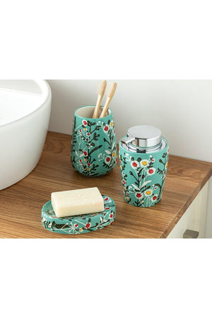 Flowery 3 Pcs Bathroom Set 9x9x13+9x9x12+9x9x2,5cm Blue - Swordslife