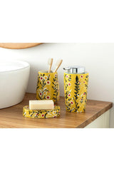 Flowery 3 Pcs Bathroom Set 9x9x15.5+9x9x12+12x8,5x2,5cm Yellow - Swordslife