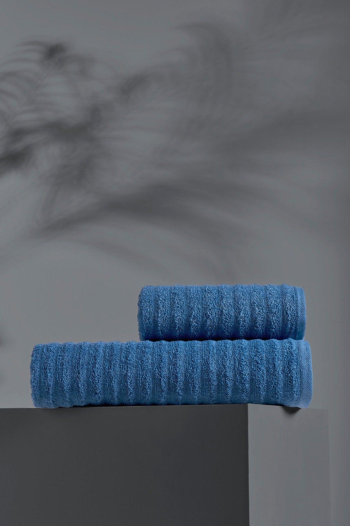 Fluffy 2 Pcs Bath Towel Set Indigo - Swordslife