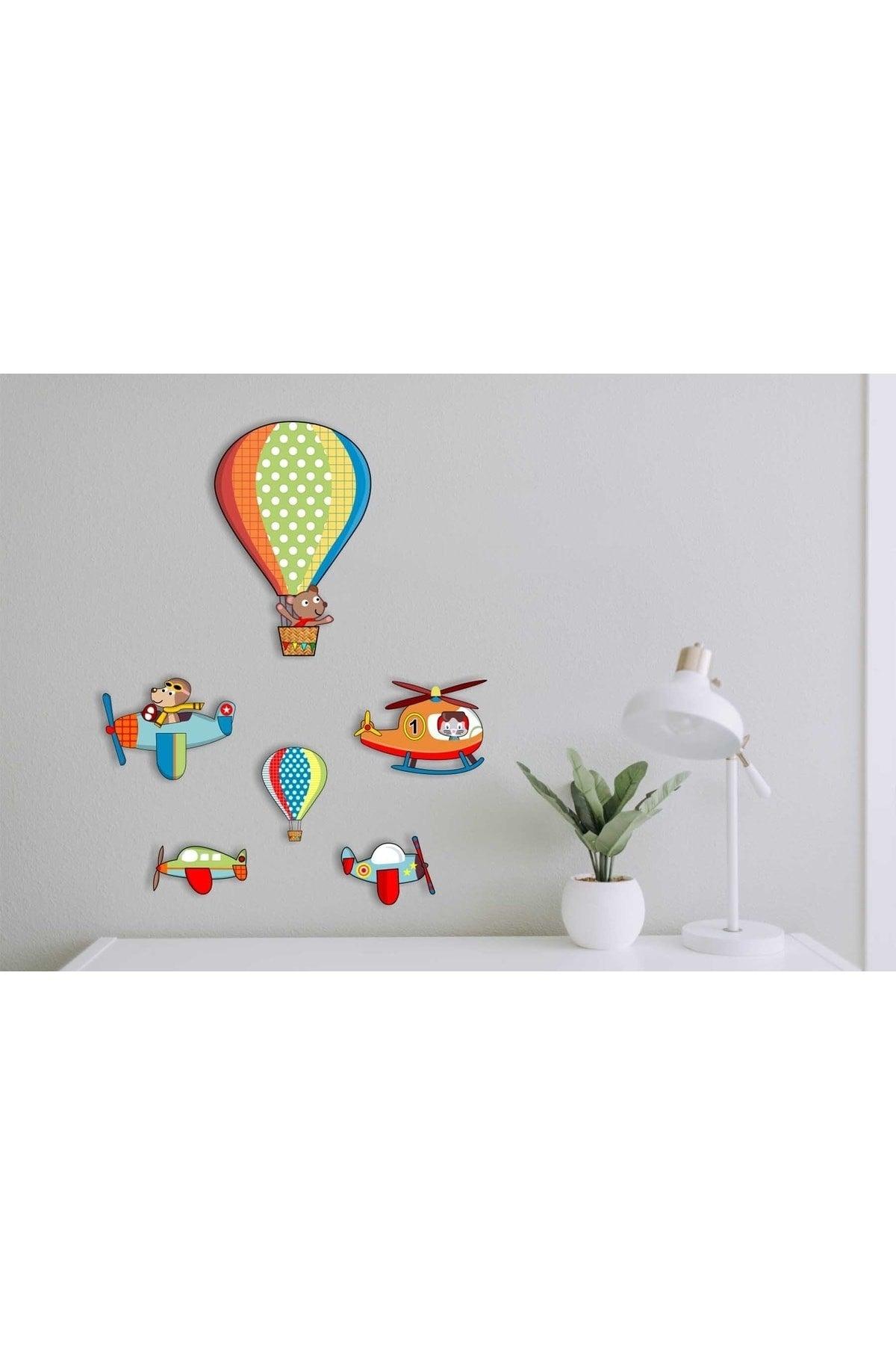 Flying Balloon Airplane Helicopter Jet Figured Wooden Wall Art-sticky-sticker Kids Room Wall Art - Swordslife