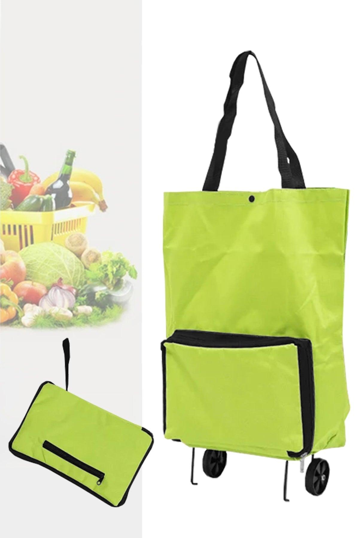 Foldable Wheeled Bag Cart Market Trolley Zippered Market Shopping Bag - Green - Swordslife