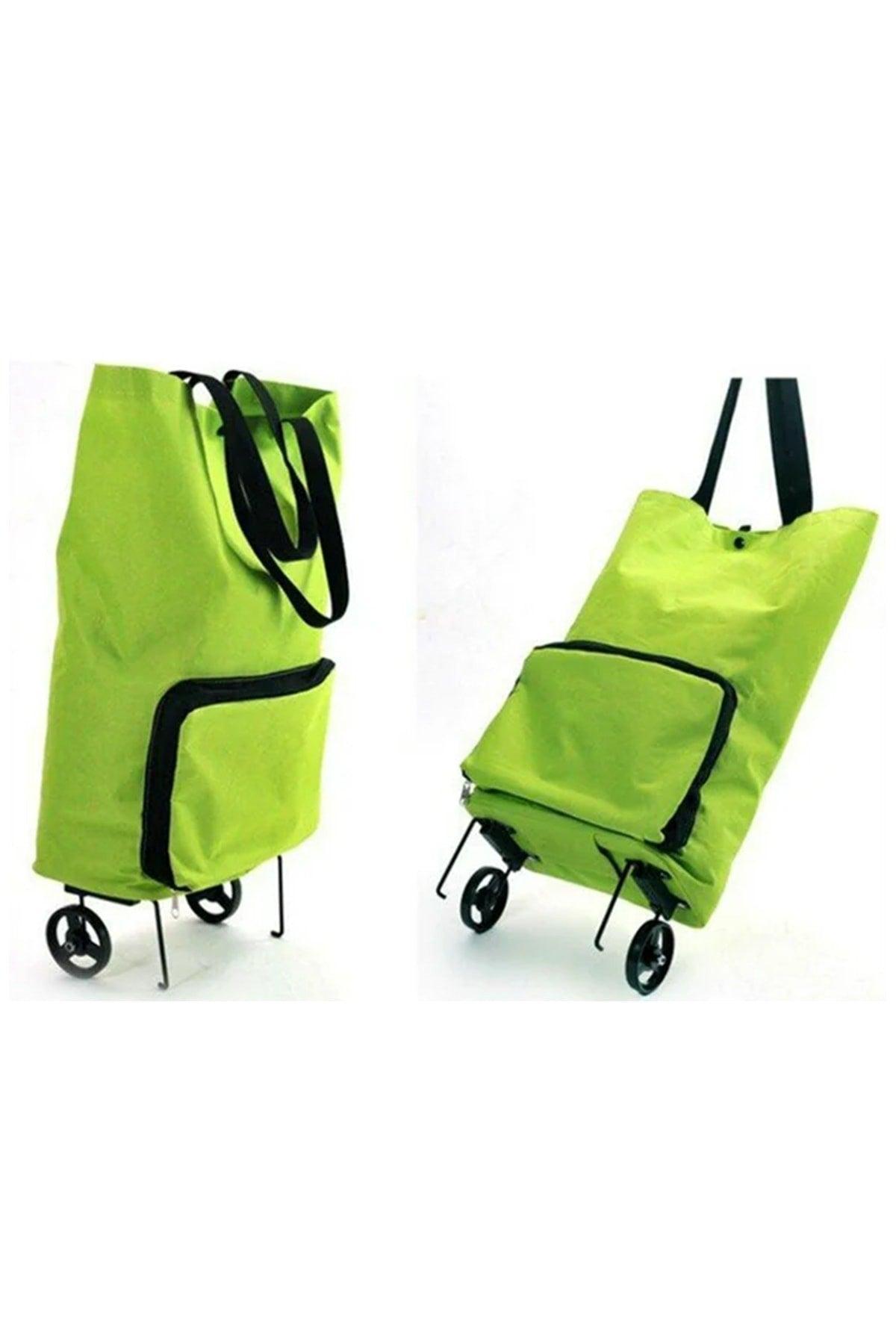 Foldable Wheeled Bag Cart Market Trolley Zippered Market Shopping Bag - Green - Swordslife