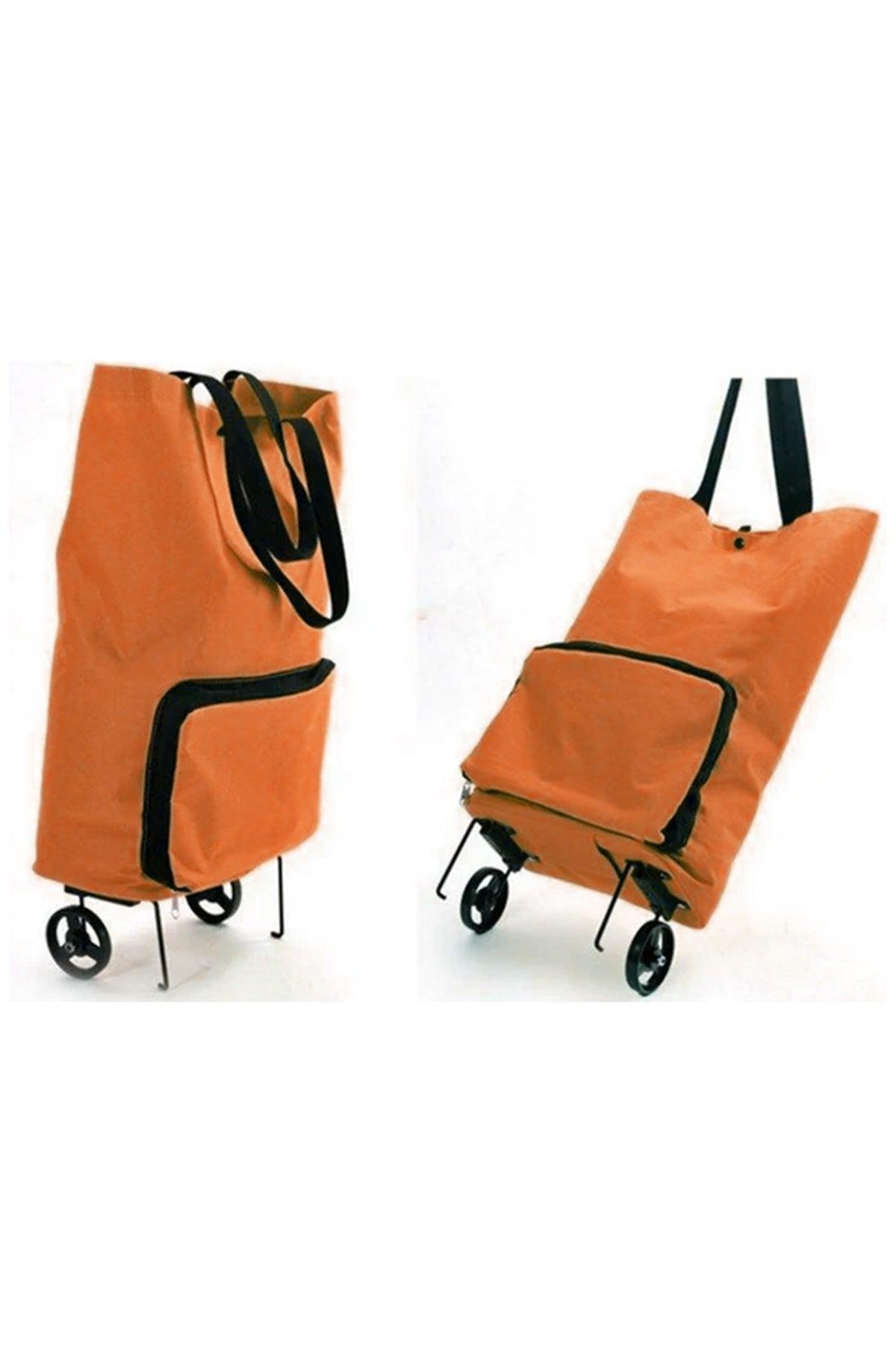 Foldable Wheeled Bag Cart Market Trolley Zippered Market Shopping Bag - Orange - Swordslife