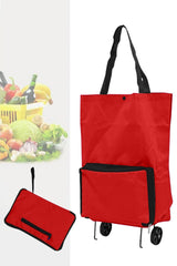 Foldable Wheeled Bag Cart Market Trolley Zippered Market Shopping Bag - Red - Swordslife