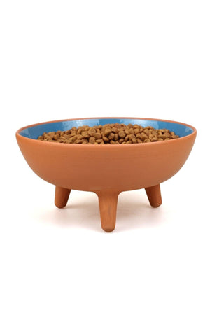 Footed Glazed Pottery Cat Food Container