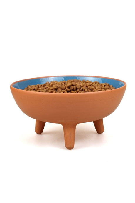 Footed Glazed Pottery Cat Food Container