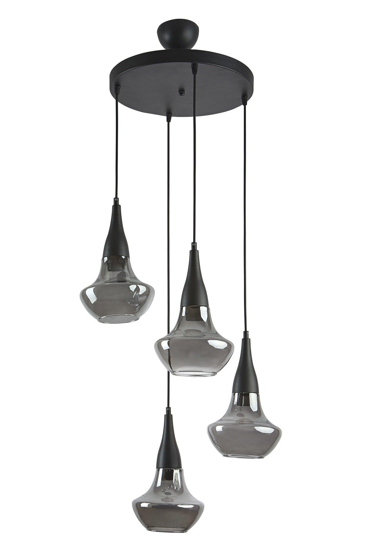 Fora Special Design Sport Modern Dekorative Salon Schwarz Farbe Füme Glas Anhänger 4 Lü Kronleuchter - Swordslife