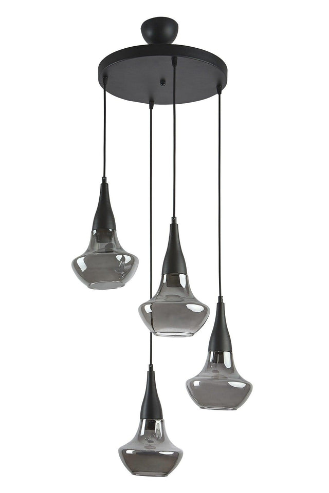 Fora Special Design Sport Modern Dekorative Salon Schwarz Farbe Füme Glas Anhänger 4 Lü Kronleuchter - Swordslife