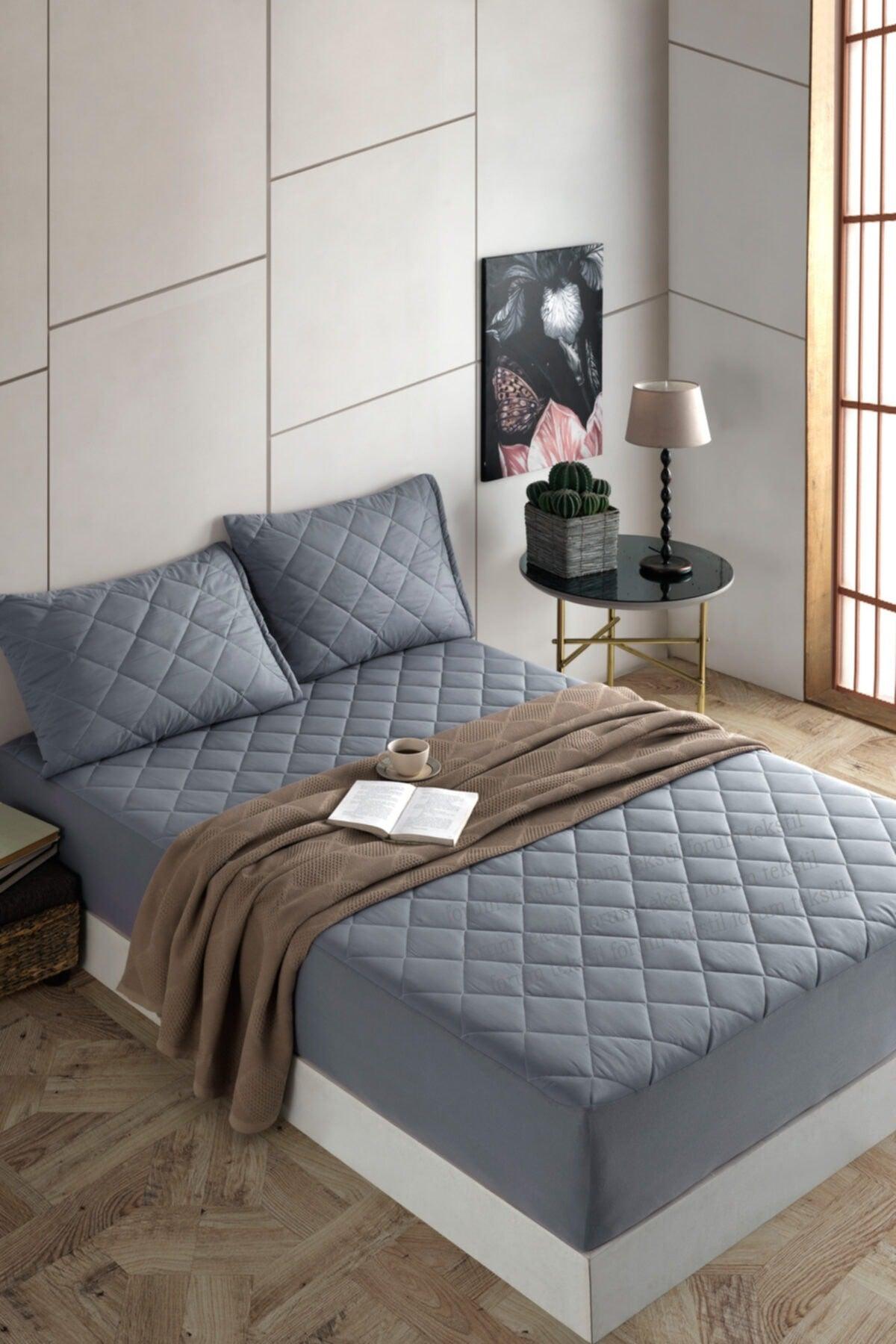 Formeya Colored Quilted 100% Cotton Elastic Bed Sheet Set (INCLUDING 2 CUSHION PROTECTOR) - Swordslife