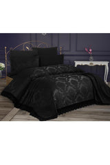 French Lace Kure 3 Piece Bedspread Black - Swordslife