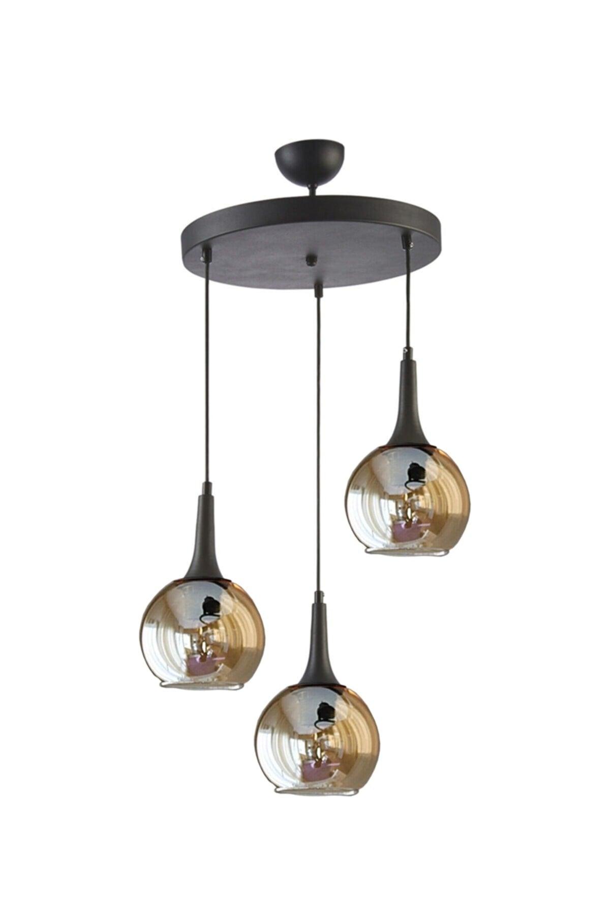 Fred Modern Dekorative schwarze Farbe Bal Glas Sarkıt Salon - Küche - Schlafzimmer 3 Lü Chandelier - Swordslife