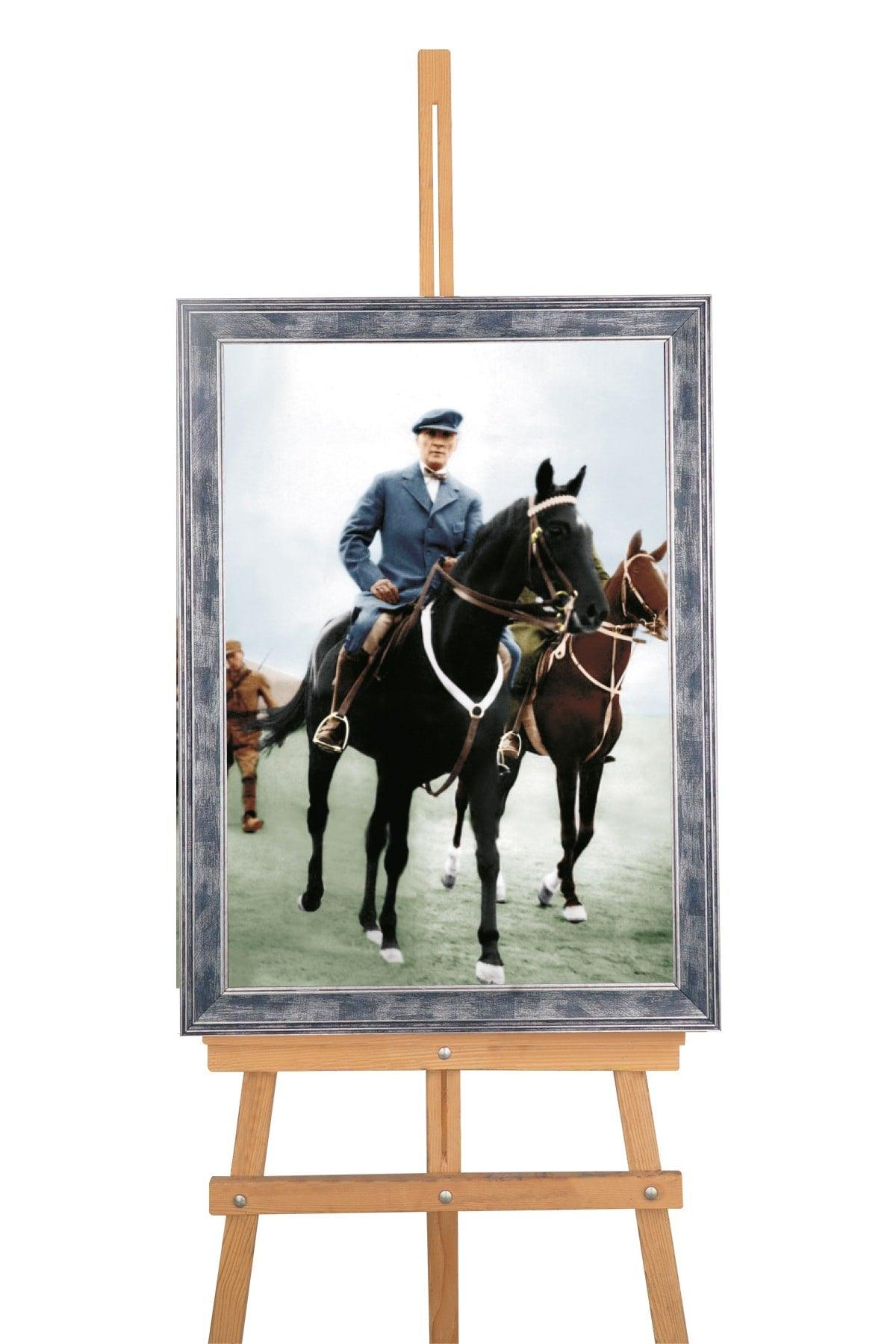 Atatürk Portrait on Horse with Smoked Frame - Swordslife