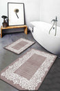 Gardenia Patterned Washable Non-Slip Base 2 Pcs. Bathroom Carpet Doormat Closet Set Bath-0031 - Swordslife