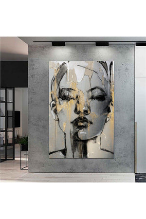 Giant Size Decorative Pencil Drawing Abstract Woman Canvas Painting (80cm X 120cm) - Swordslife