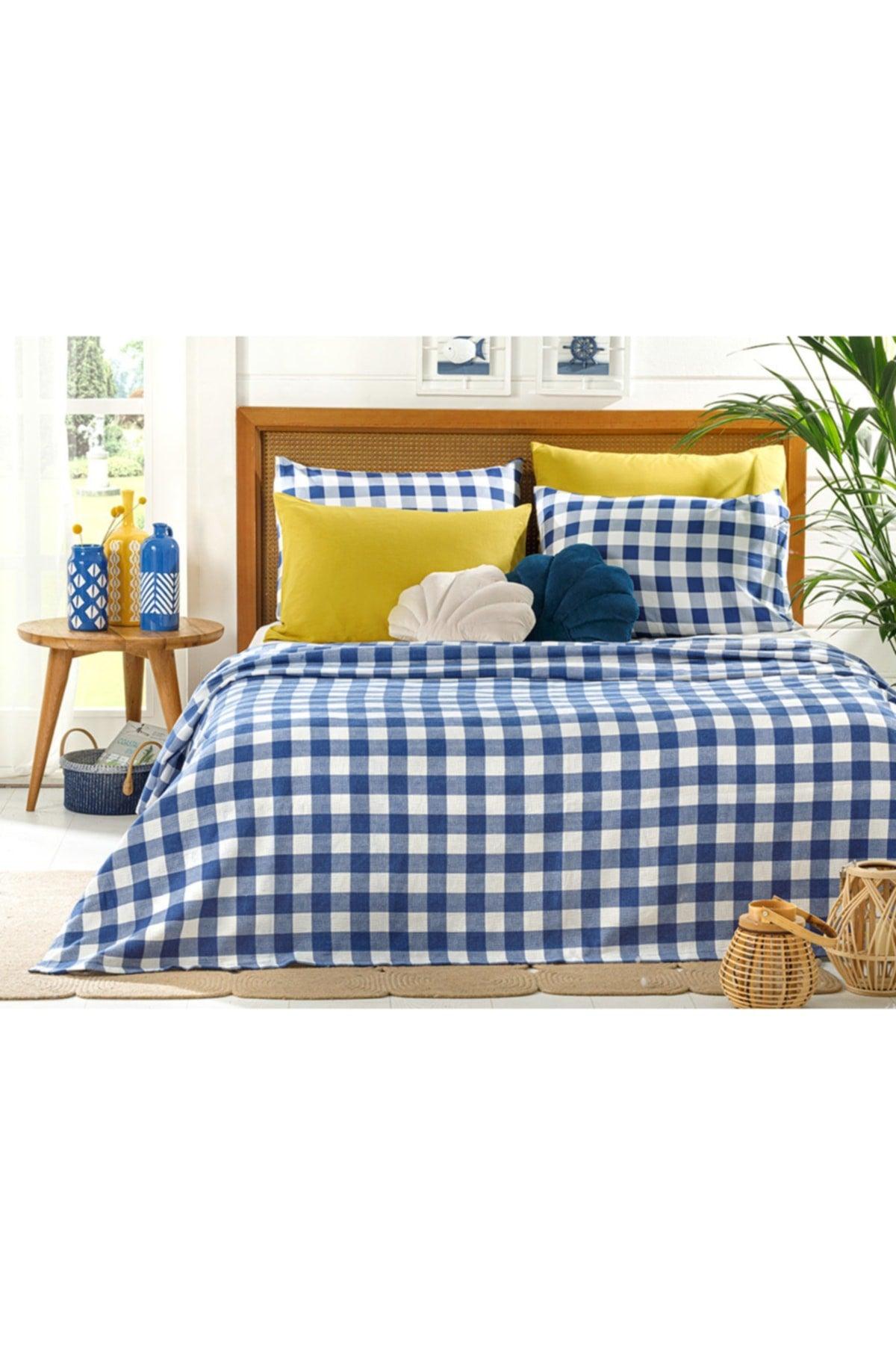 Gingham Printed Double Pique 200x220 Cm Navy Blue - Swordslife