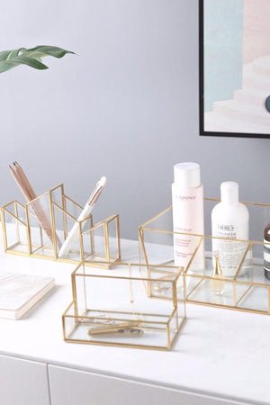 Glass Gold Pen Holder Makeup Organizer