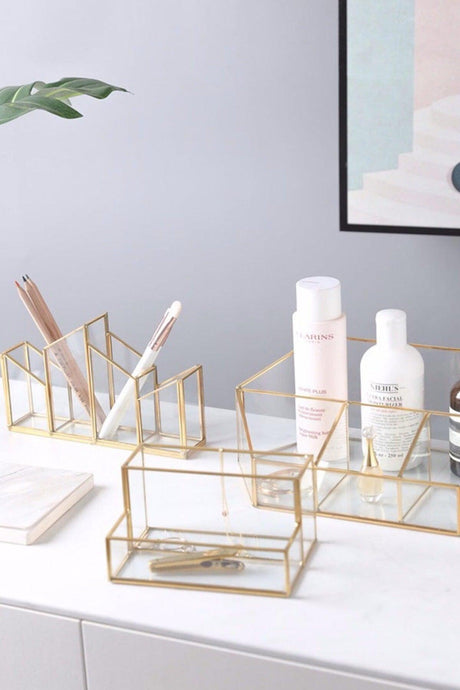 Glass Gold Pen Holder Makeup Organizer