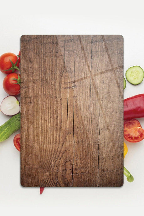 Glass Cutting Board And Presentation Tray | Old Wood Look | 30cm X 40cm - Swordslife