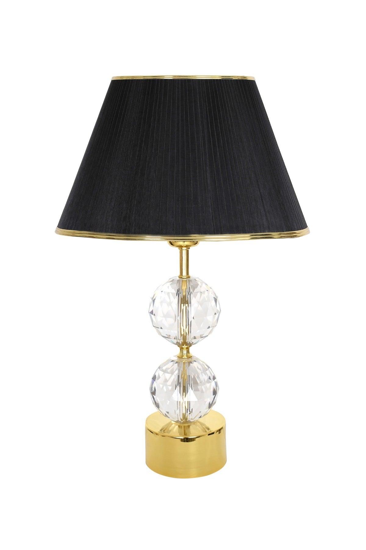 Gld-krs01 Gold Footed Crystal Lampshade - Black Gold Organza - Swordslife