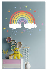 Rainbow Color Stars Clouds And Rain Decorative Kids Room Wall Sticker Mural Ornament - Swordslife