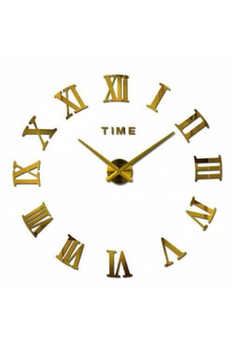 Gold Decorative 3d Plexi Mirror Roman Numeral Large Size Wall Clock - Swordslife