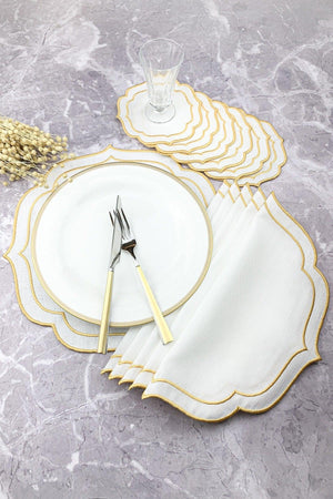 Gold Colored Double Wrap Embroidered 12 Piece Set Placemat And Cocktail Napkin - Swordslife