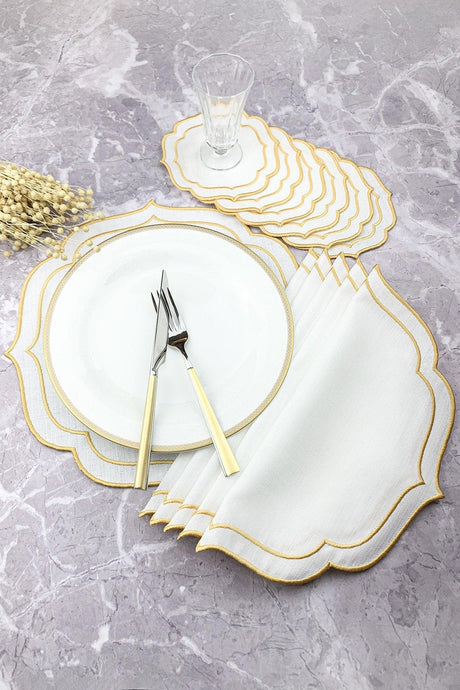Gold Colored Double Wrap Embroidered 12 Piece Set Placemat And Cocktail Napkin - Swordslife