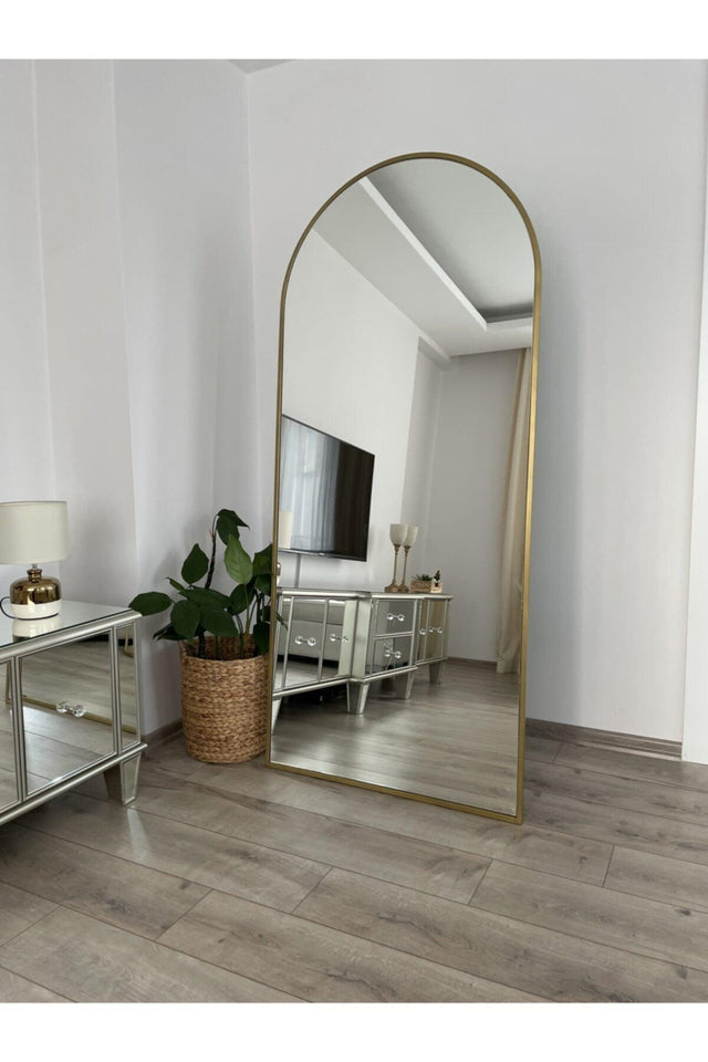 Gold Metal Framed 180x80 Cm Oval Footed Full Length Mirror - Swordslife