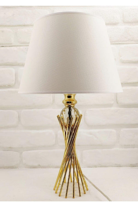 Gold Plated Twirl Metal Leg Crystal Glass Bulk White Cap Lampshade Table Lamp - Swordslife