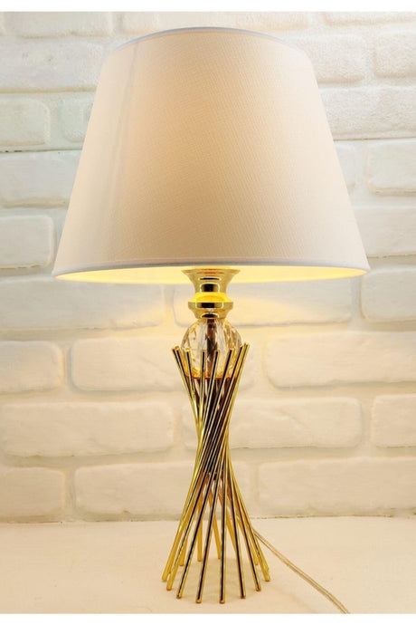 Gold Plated Twirl Metal Leg Crystal Glass Bulk White Cap Lampshade Table Lamp - Swordslife