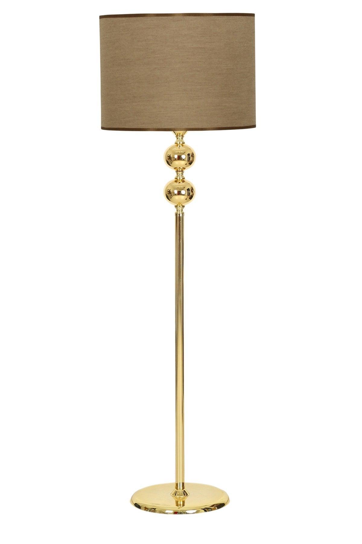 Gold Plated Double Sphere Metal Flat Single Leg Floor Lamp Cylinder Head Milk Brown - Swordslife