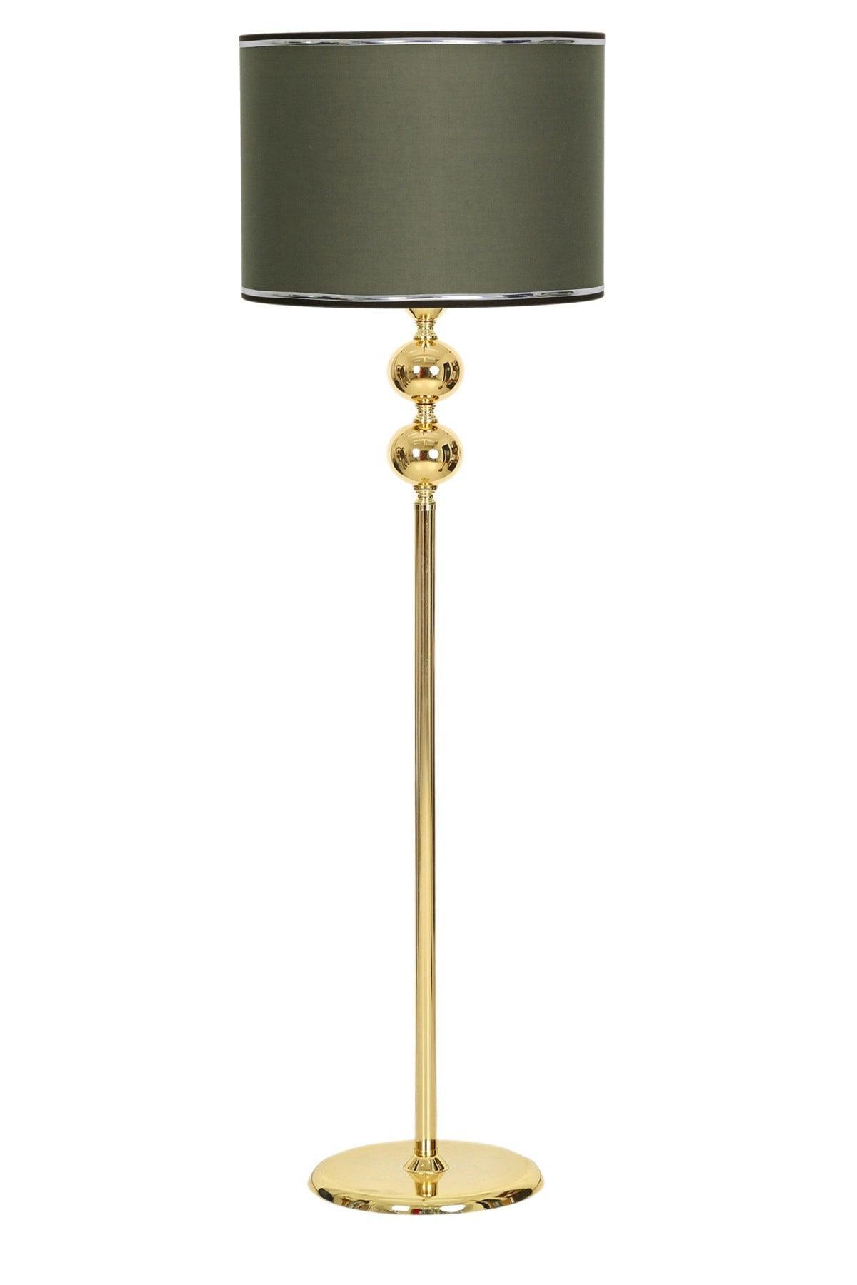 Gold Plated Double Sphere Metal Flat Single Leg Floor Lamp Chrome Detailed Cylinder Green - Swordslife