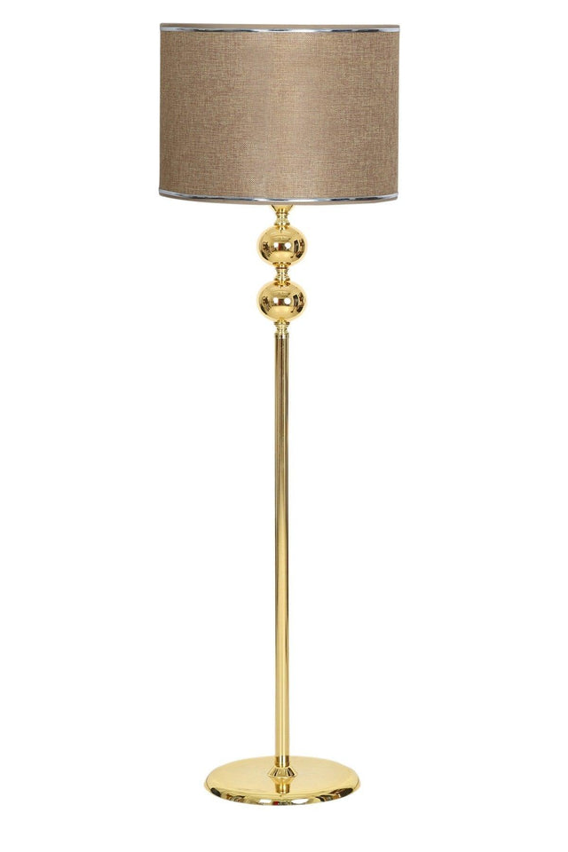 Gold Plated Double Sphere Metal Flat Single Leg Floor Lamp Chrome Detailed Cylinder Light Brown - Swordslife